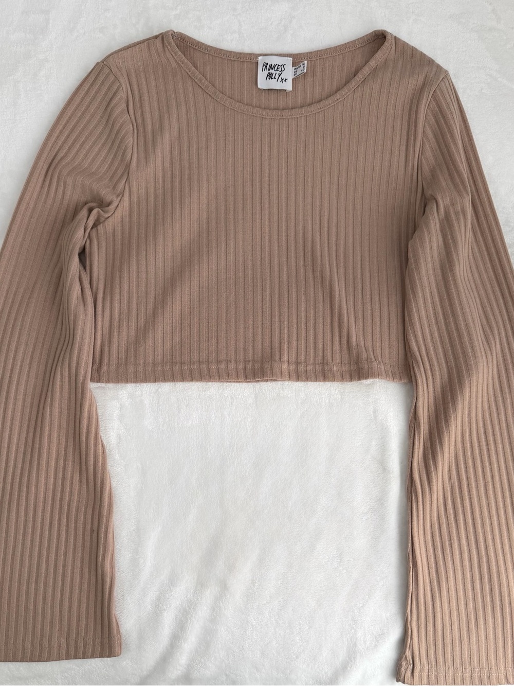 Princess Polly Ribbed Crop Long-Sleeve Top in Taupe